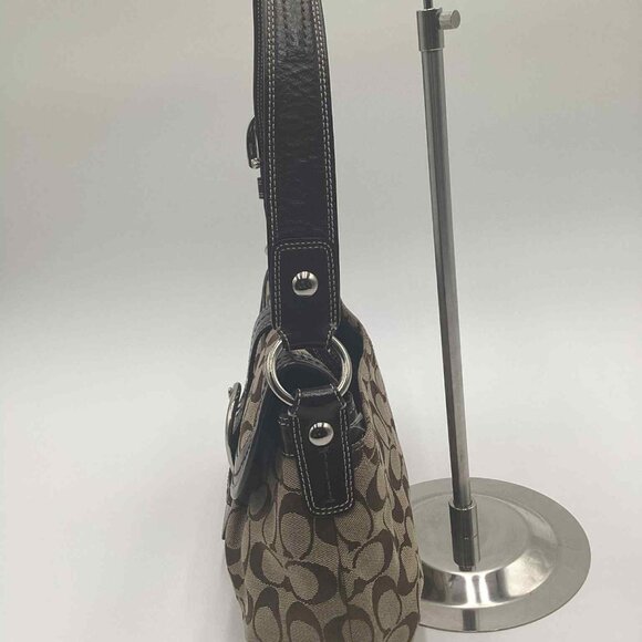 Coach Soho Signature Brown Jacquard & Leather Buckle Flap Shoulder Bag - Picture 6 of 14